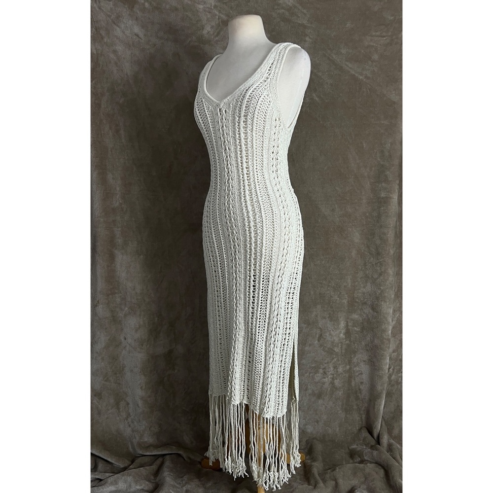Jonathan Simkhai Ivory Kamilah Crochet Fringe Tank Midi Dress Small NWOT - Picture 6 of 13